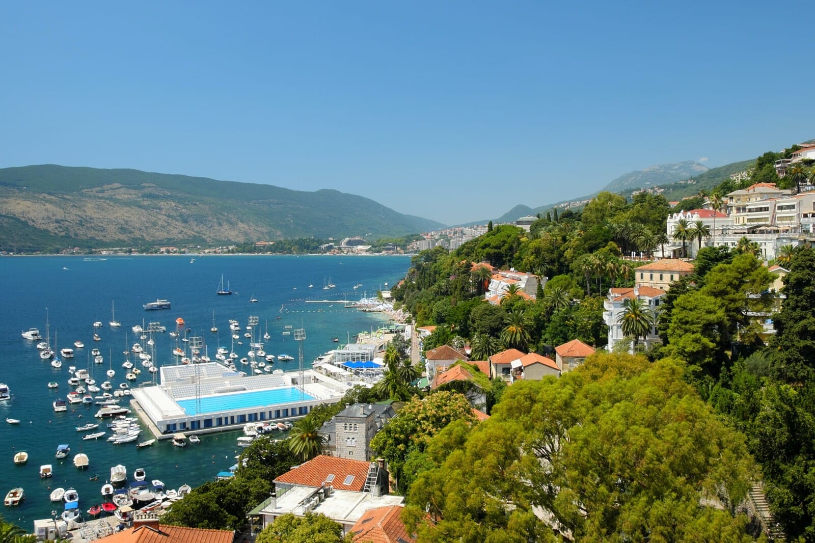 View on towns Herceg Novi and Igalo, Kotor Bay, Montenegro