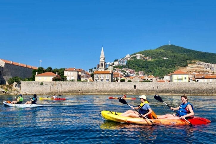 Kayak or SUP Budva on Adriatic sea by Old Town walls